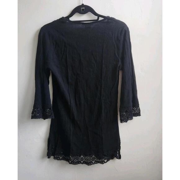 La Blanca Island Fare V Neck 3/4 Sleeve Cotton Tunic Black Swim Coverup Size XS - Picture 5 of 6
